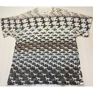 VTG 90s Andazia International MC Escher Sky Water Fish Animals T Shirt Mens XL